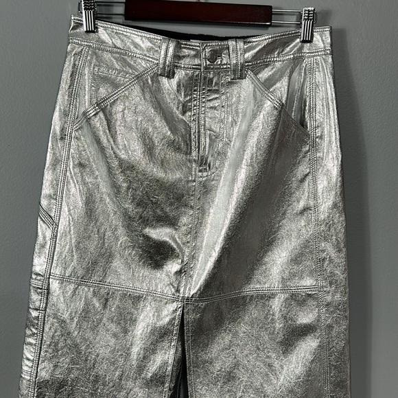 A.L.C.Alden Vegan Leather Midi Pencil Skirt Silver Metallic size 6 - Picture 7 of 17